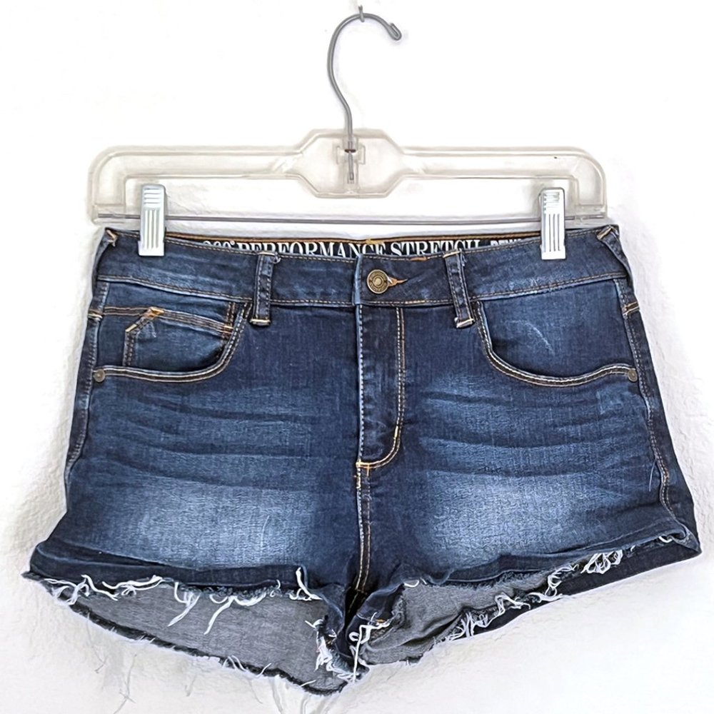 Rewash Juniors Denim Cutoff Shorts, Dark Wash & Distressed, Size 7